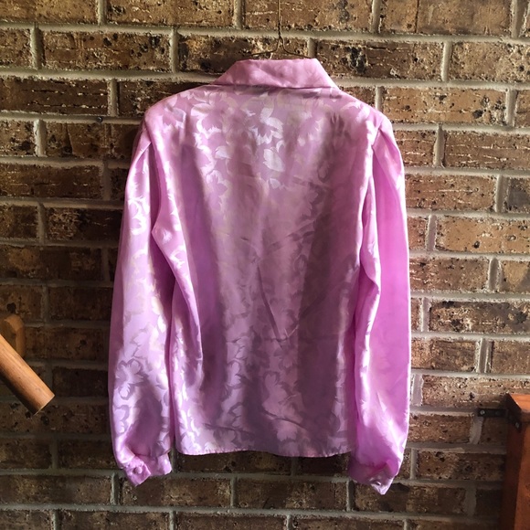 Vintage Pink Floral Damask Satin Dress Shirt Blouse 
Size medium - Picture 4 of 5